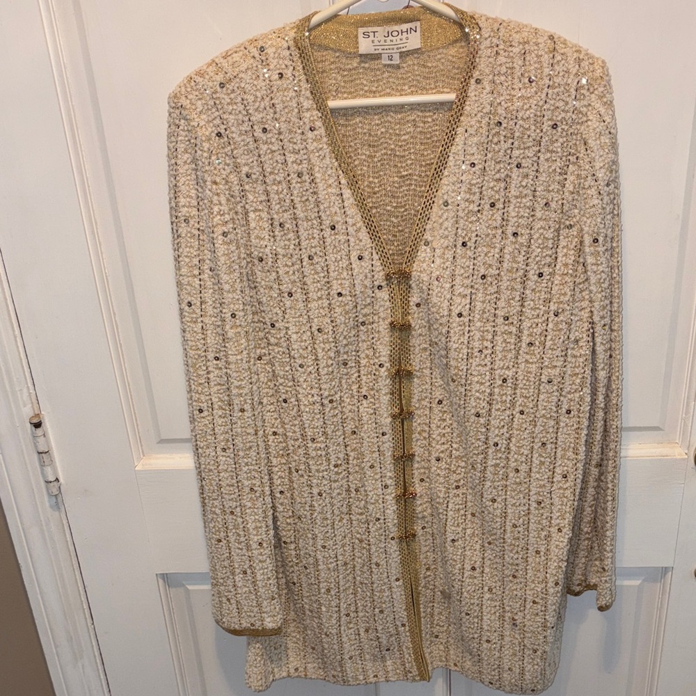 Price Reduced!!St. John Beige Cardigan with Gold Accents